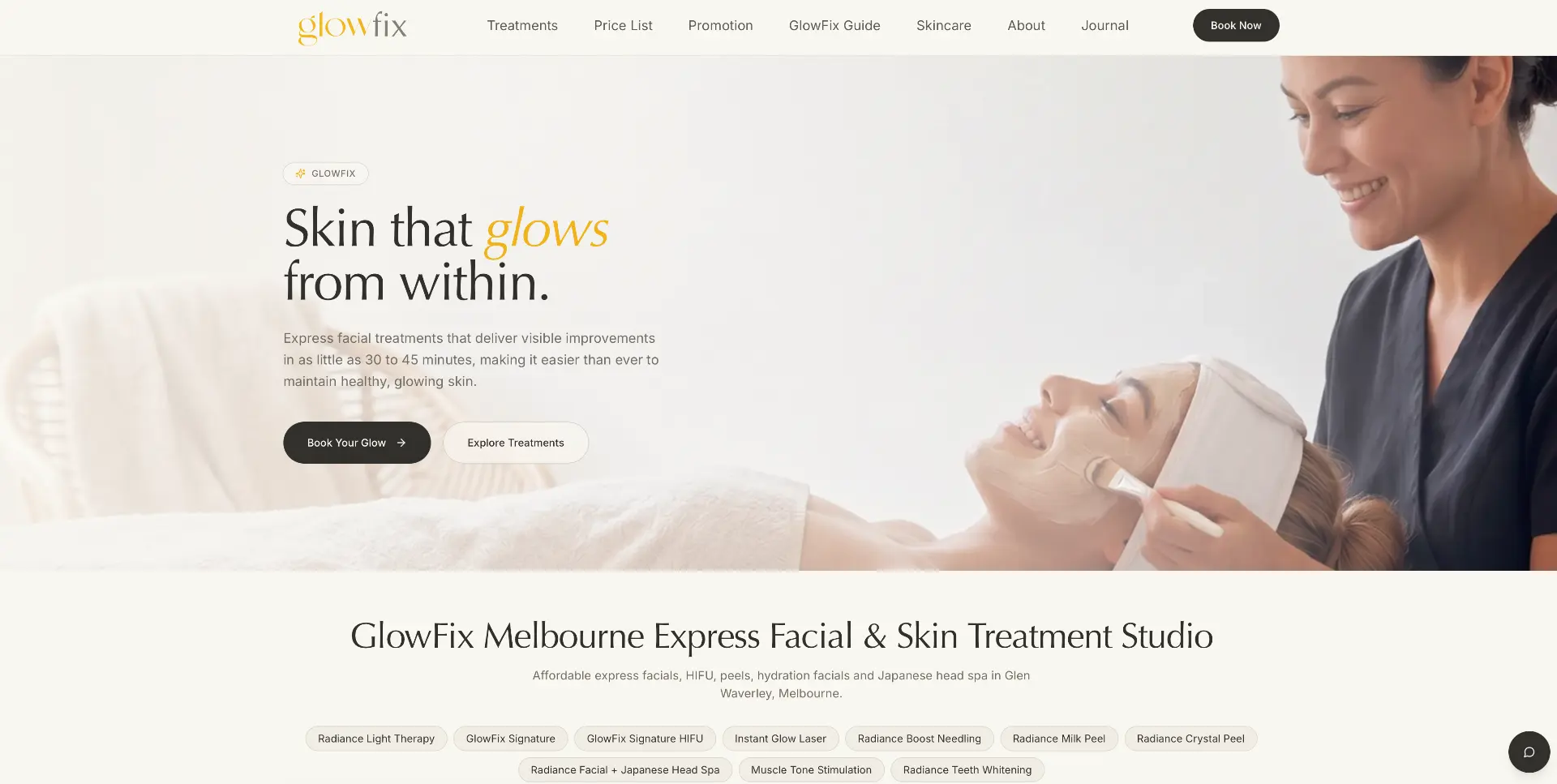 GlowFix website screenshot